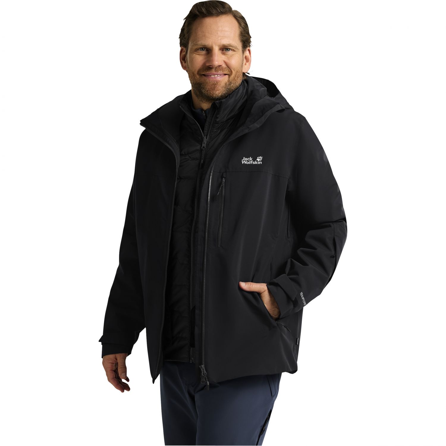 Jack Wolfskin Flowline 3in1, jachetă de schi, bărbați, negru