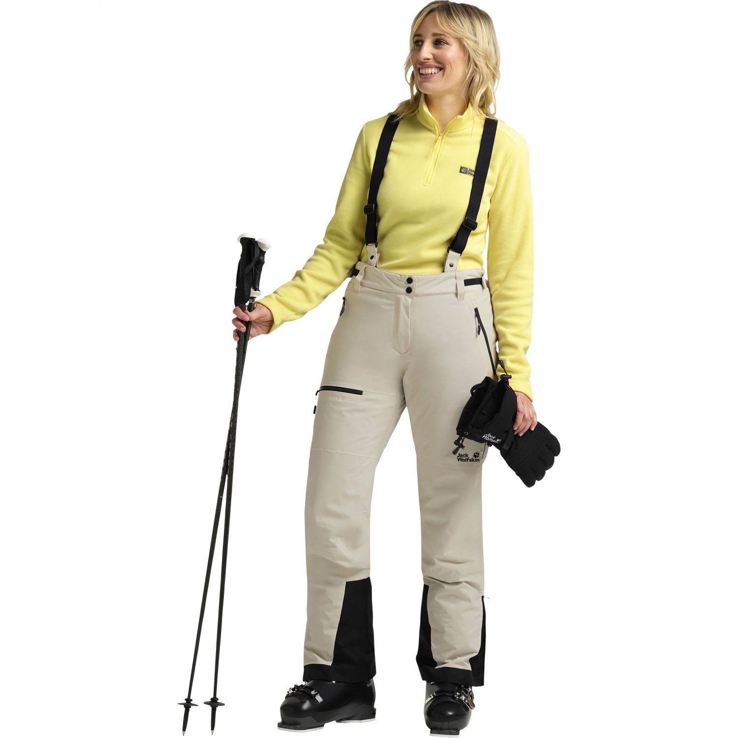 Jack Wolfskin Flowline Pro 2L Ins, dámske lyžiarske nohavice, béžová