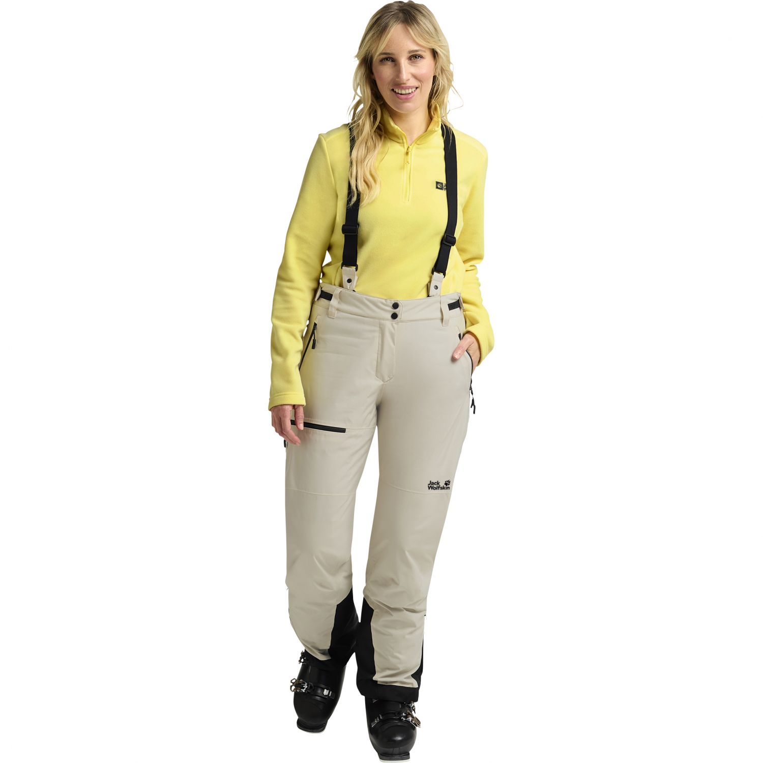 Jack Wolfskin Flowline Pro 2L Ins, dámske lyžiarske nohavice, béžová
