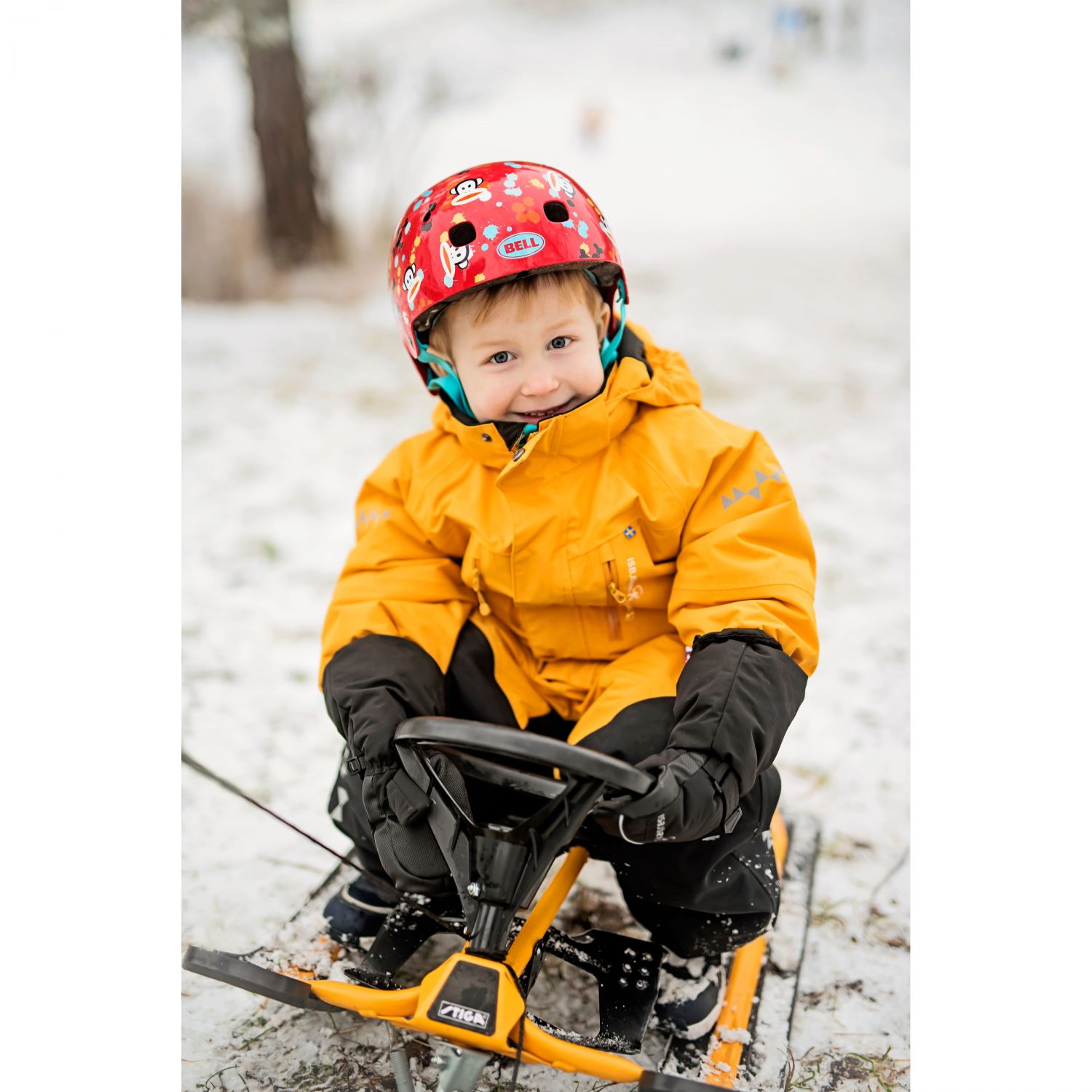 Ice Child Penguin Flying Suit, kombinezon, szafranowy