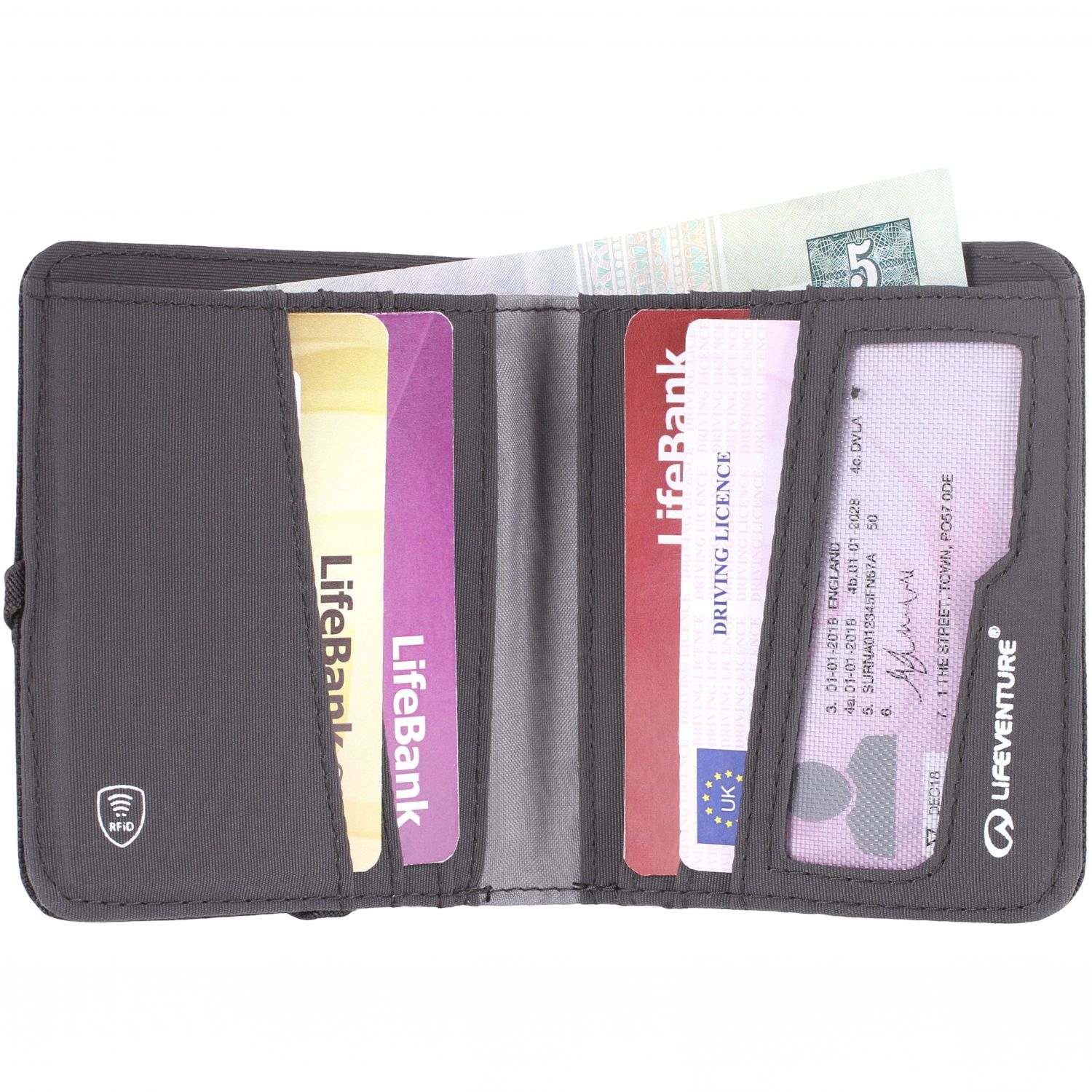 Lifeventure RFID Compact Wallet i genanvendte materialer, grå