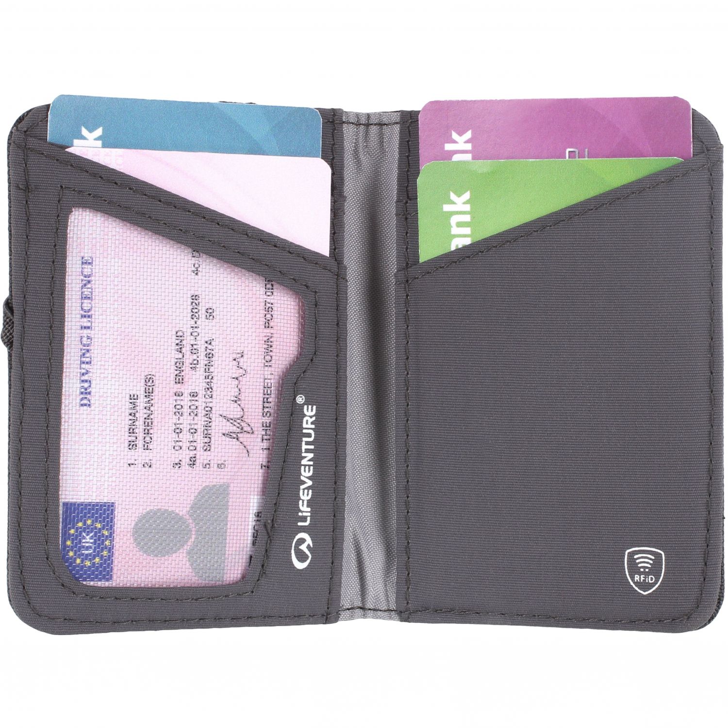 Lifeventure RFID-korttilompakko, kierrätetyt materiaalit, unisex, harmaa