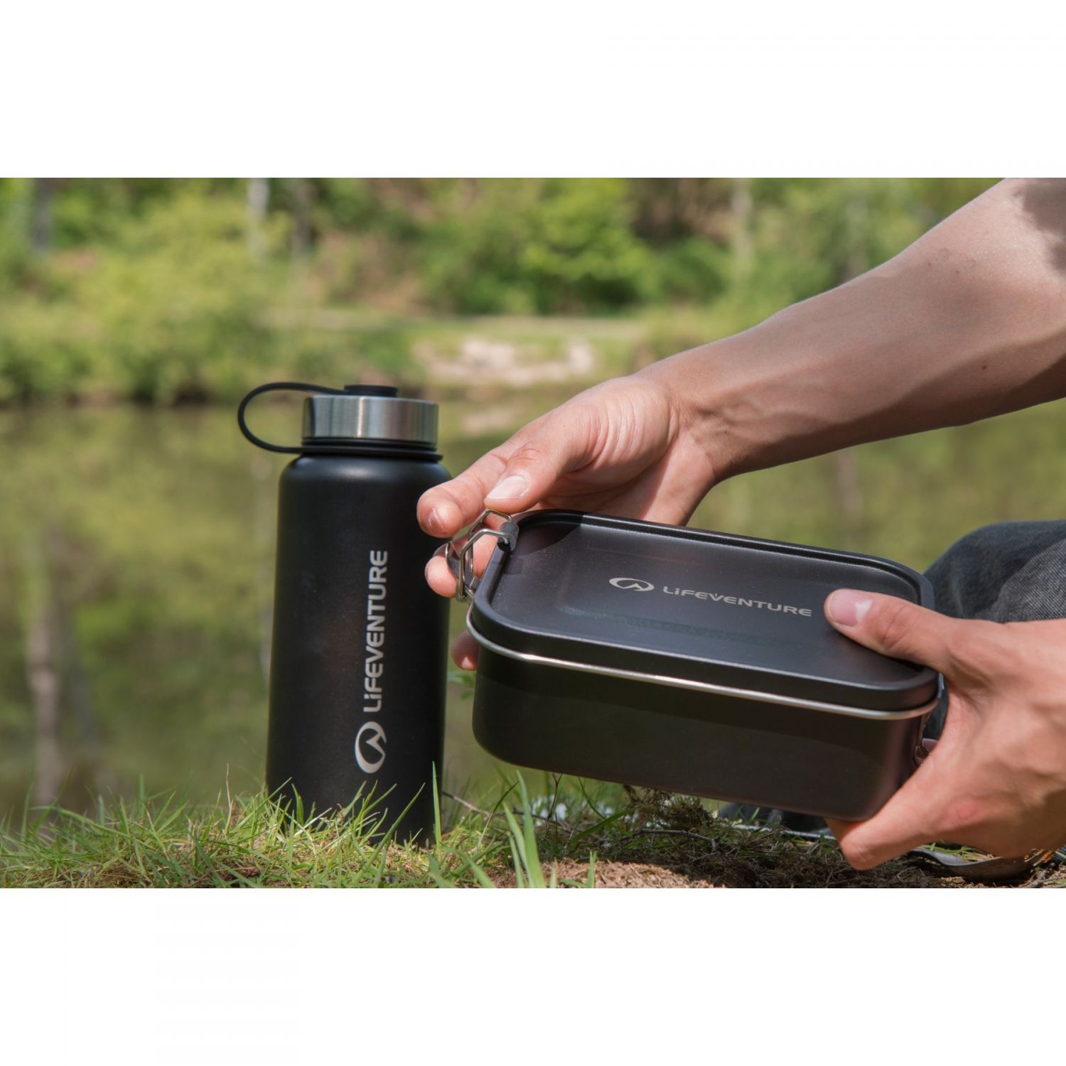 Lifeventure Stainless Steel Mess Tin Container, pude?ko na lunch, czarny