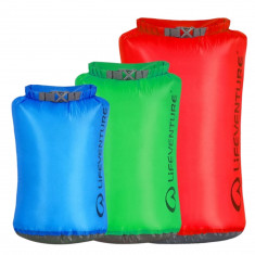 Lifeventure Ultralight Dry Bag Multipack, bleu, vert et rouge