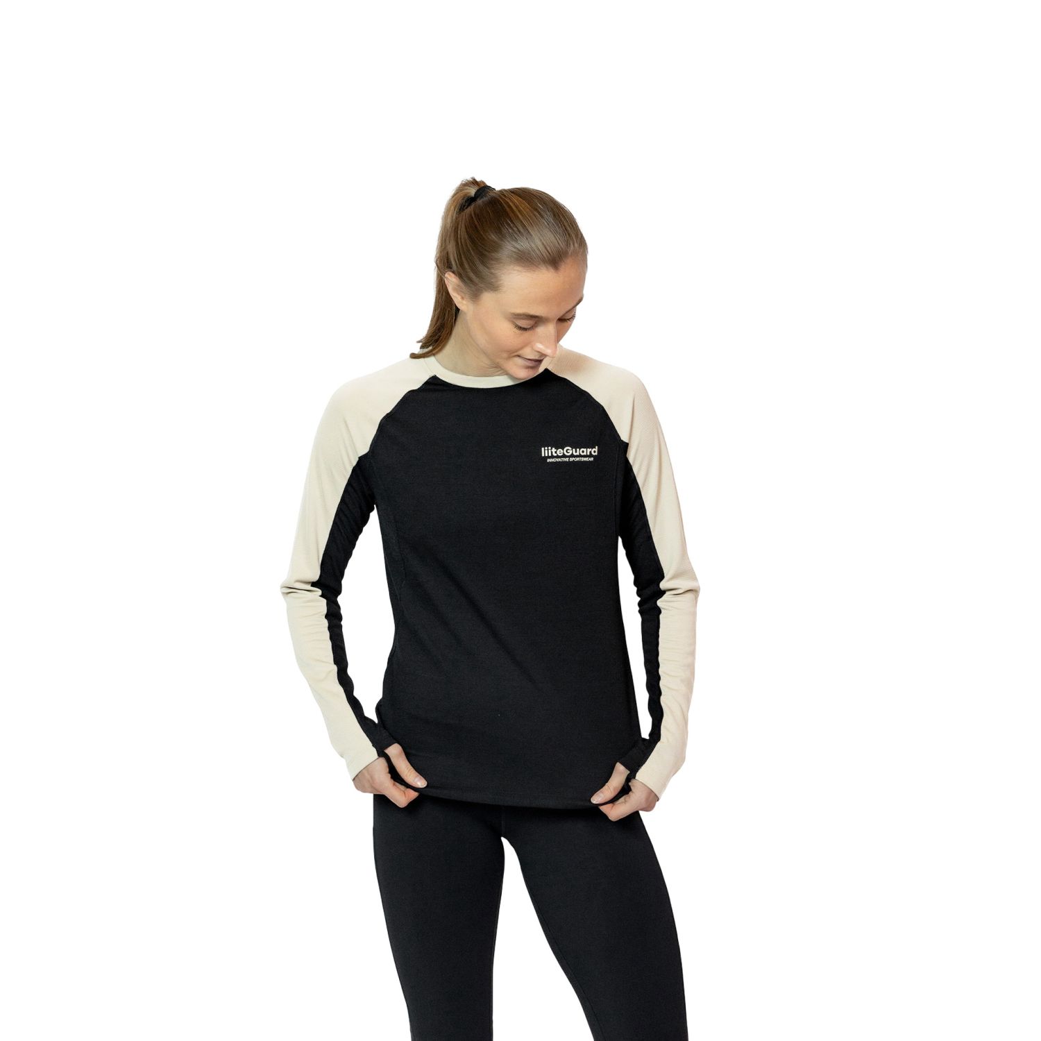 Liiteguard Merino Hybrid Long Sleeve, dame, sort/beige