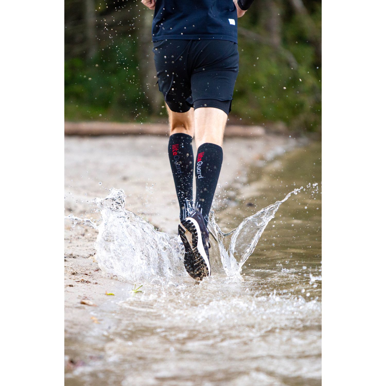 Liiteguard Merino Shin-Tech Grip Running Sock, noir
