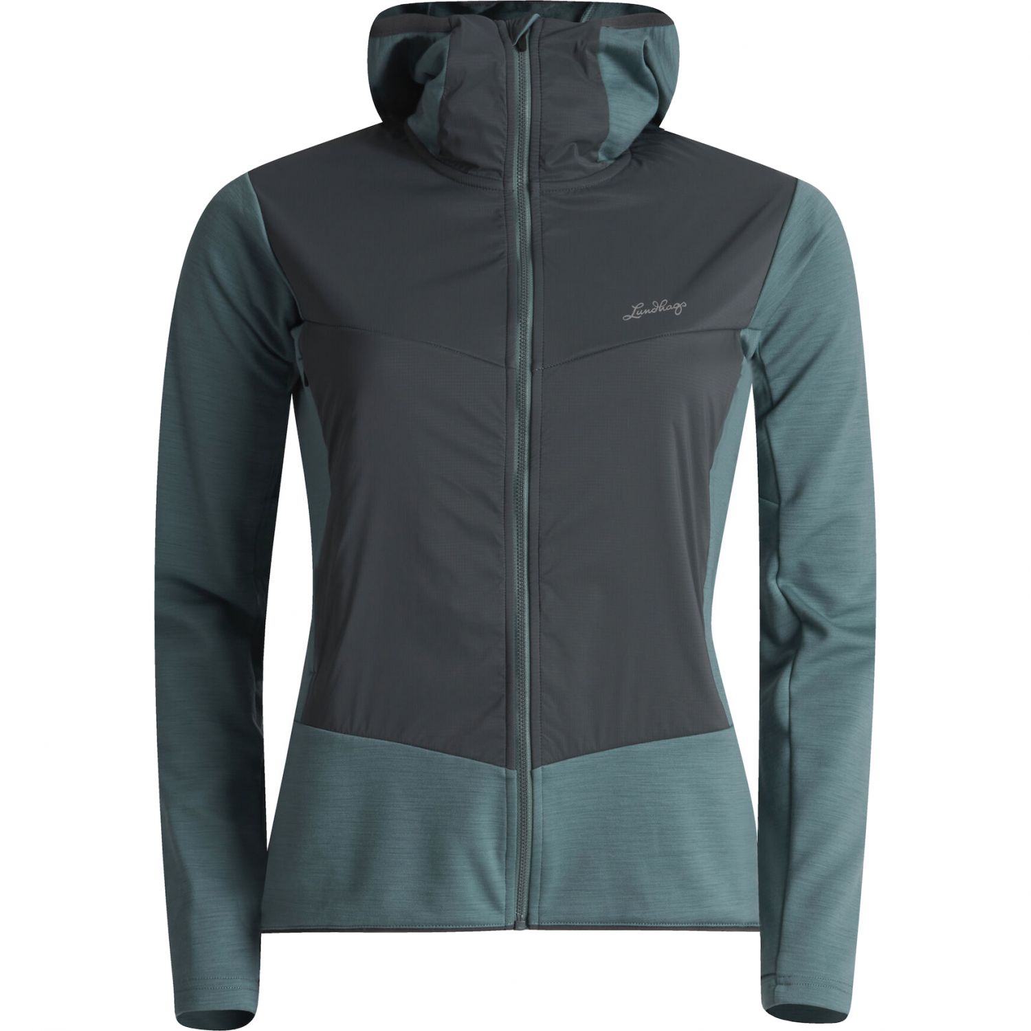 Lundhags Padje Merino Block Hoodie W, camada intermediária, feminina, azul/cinza