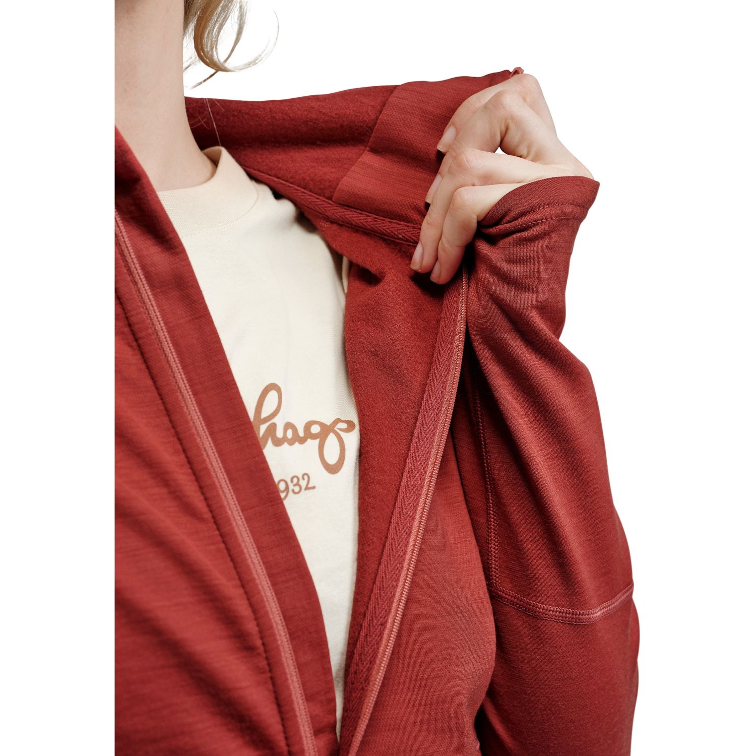 Lundhags Tived Merino Hoodie W, mellemlag, dame, rød