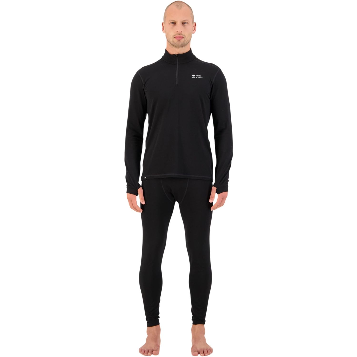 Mons Royale Cascade Merino Base Layer 1/4 Zip, base layer top, men, black