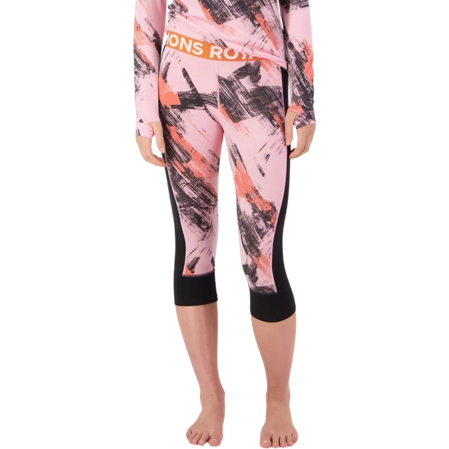 Mons Royale Cascade Merino Base Layer 3/4 Legging, bielizna narciarska, damska, różowo-czarna