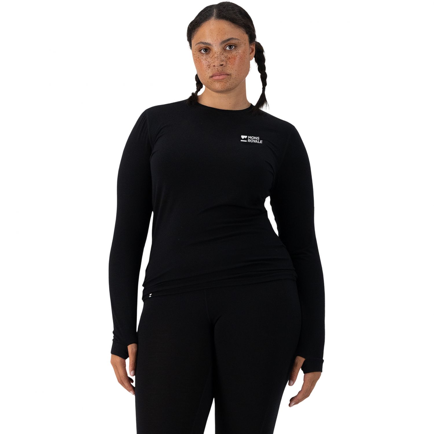 Mons Royale Cascade Merino Base Layer, camisola térmica de esqui, feminino, preto