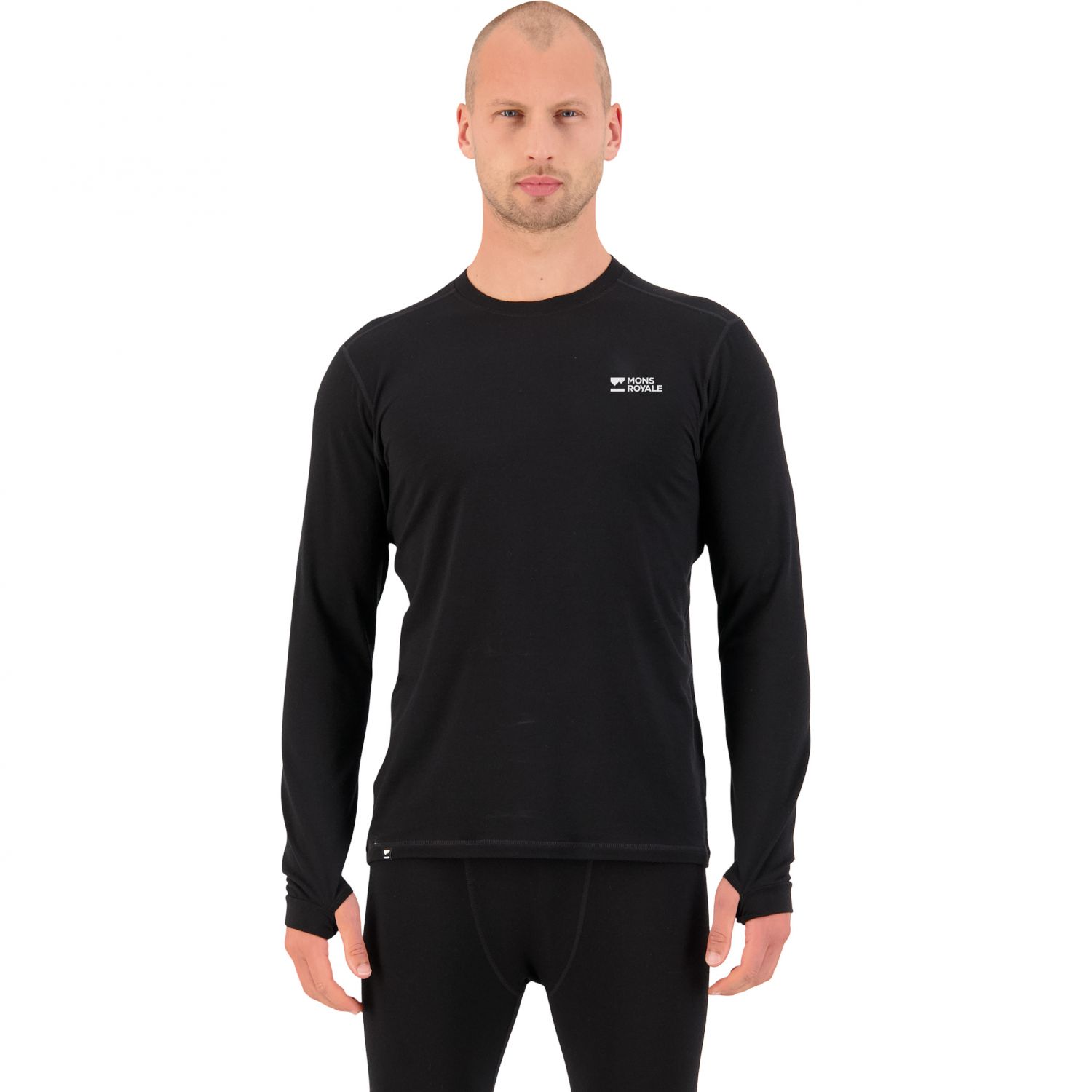 Mons Royale Cascade Merino Base Layer, pánske lyžiarske spodné tričko, čierna