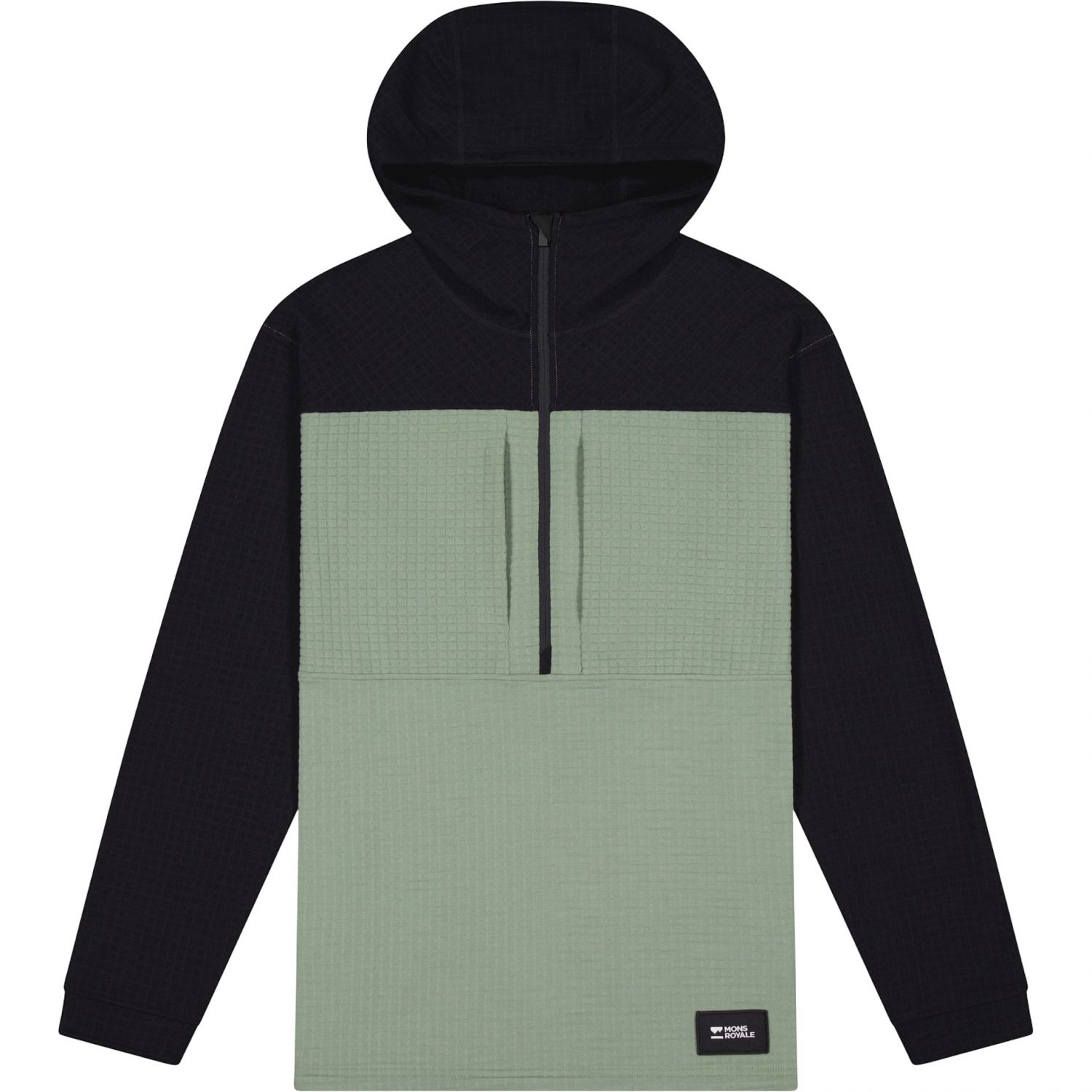 Mons Royale Offgrid Merino Fleece 1/2 Zip, džersej, pánsky, zelená/čierna