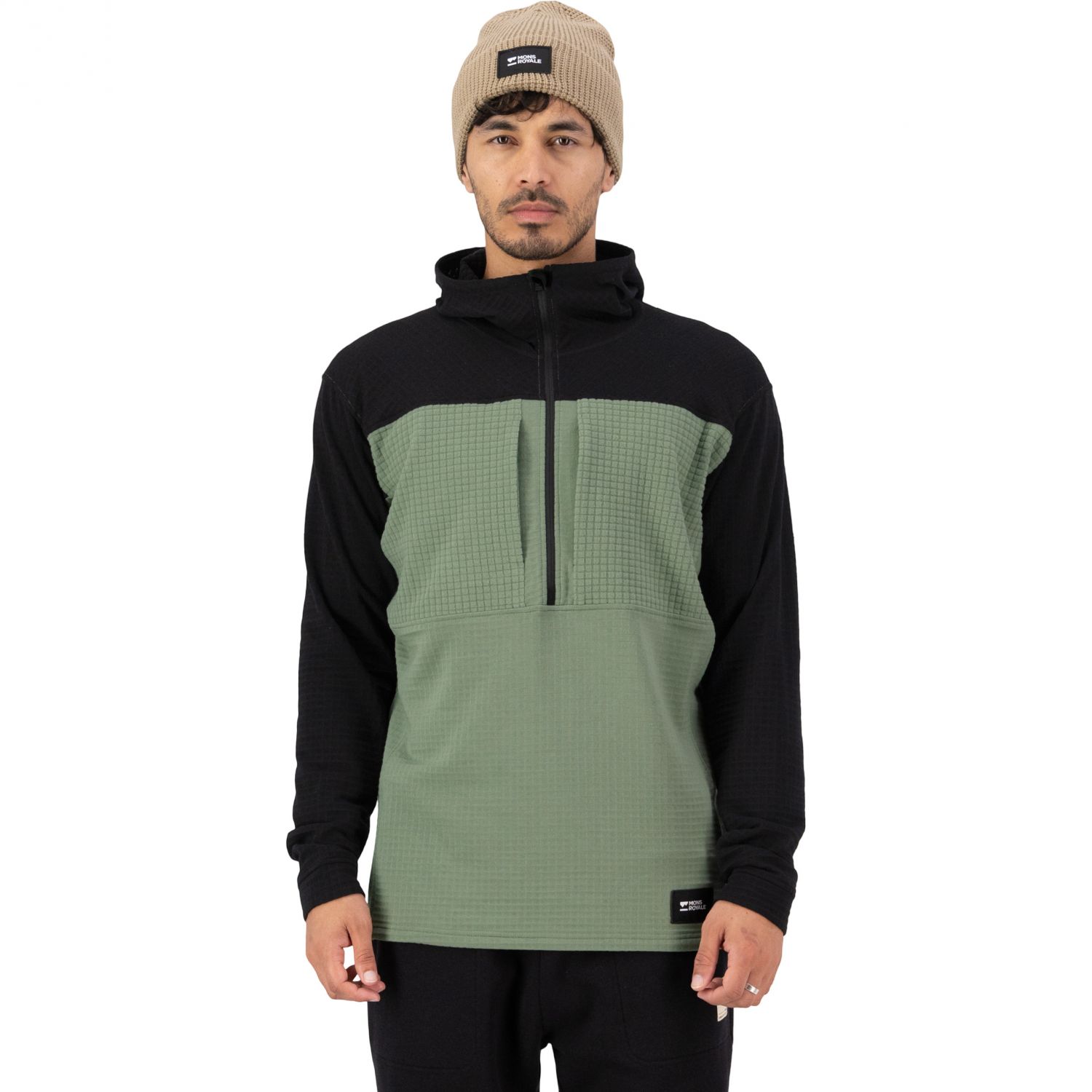 Mons Royale Offgrid Merino Fleece 1/2 Zip, jersey, hombre, verde/negro