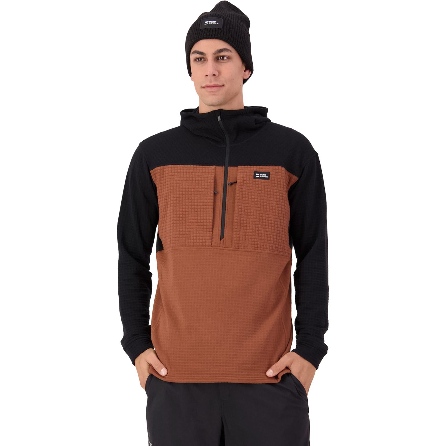 Mons Royale Offgrid Merino Fleece 1/2 Zip Long Sleeve, bluza polarowa, męska, brązowy/czarny