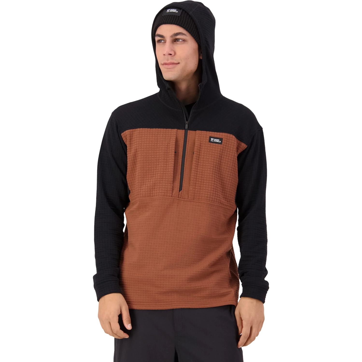 Mons Royale Offgrid Merino Fleece 1/2 Zip Long Sleeve, Fleecetröja, Herr, Brun/Svart