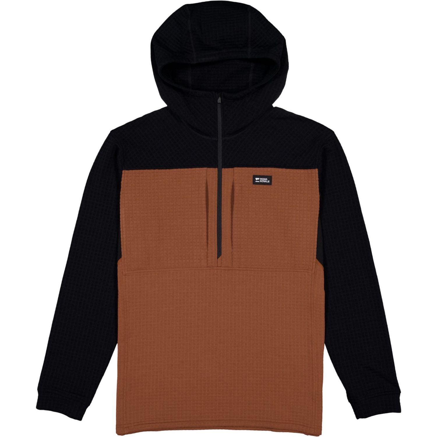 Mons Royale Offgrid Merino Fleece 1/2 Zip Long Sleeve, Fleecetröja, Herr, Brun/Svart