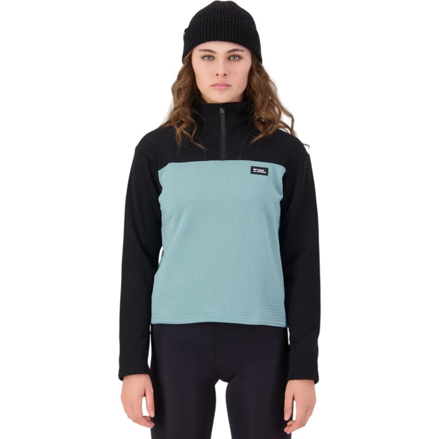Mons Royale Offgrid Merino Fleece Long Sleeve, polár pulóver, női, kék/fekete