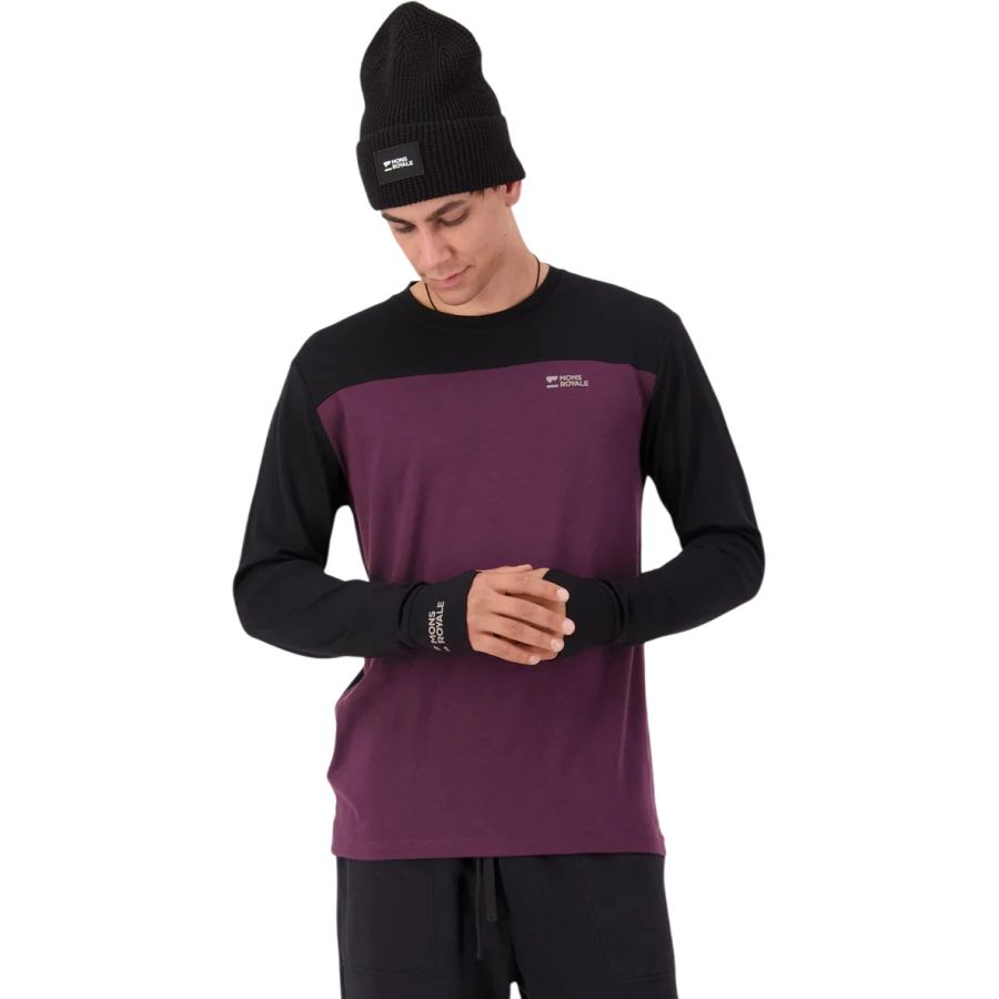 Mons Royale Yotei Merino Long Sleeve, aluspaita, miesten, violetti/musta