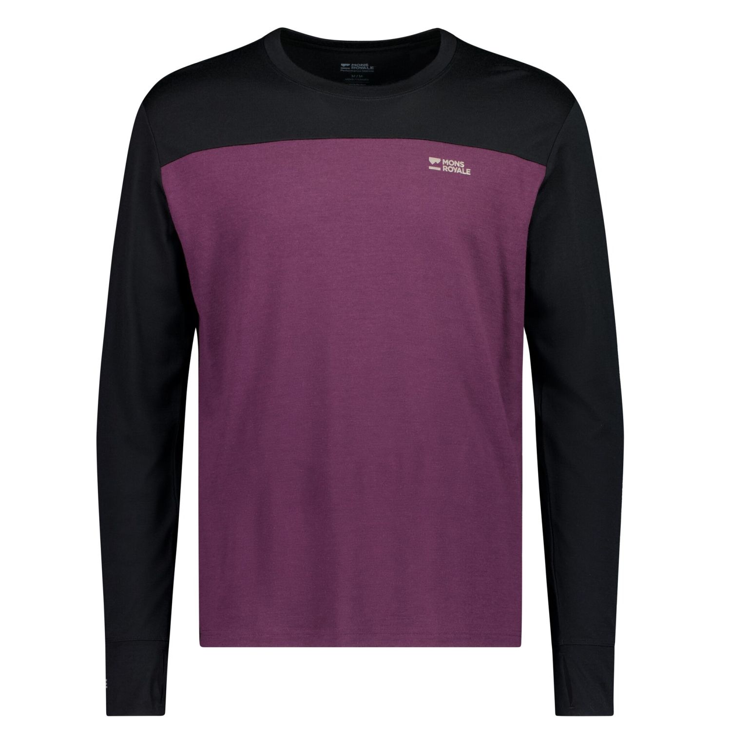 Mons Royale Yotei Merino Long Sleeve, Underställströja, Herr, Lila/Svart