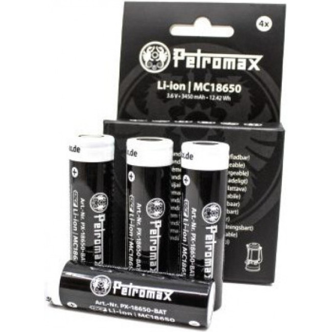 Petromax ladattavat LI-ION-akut 18650 3.6 V, 3450 MAH, 4 kpl, paristot