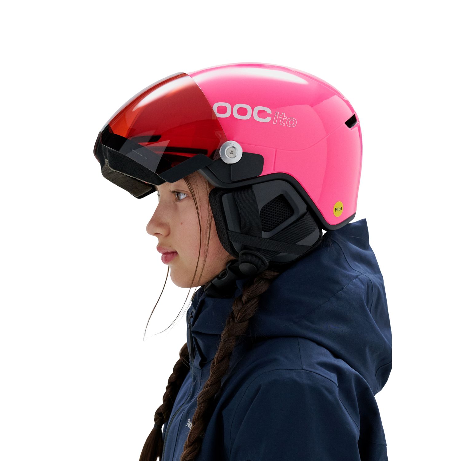 POCito Obex Mips Visor, Skihjelm Med Visir, Junior, Fluorescent Pink