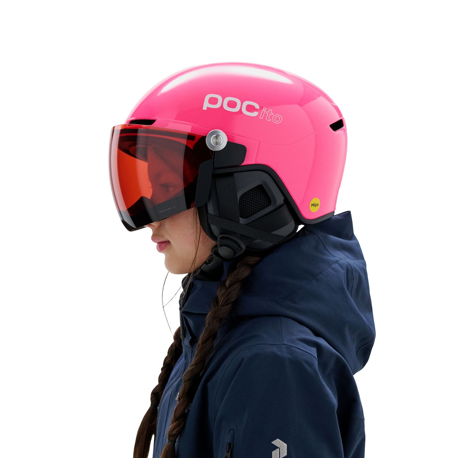 POCito Obex Mips Visor, Skihjelm Med Visir, Junior, Fluorescent Pink