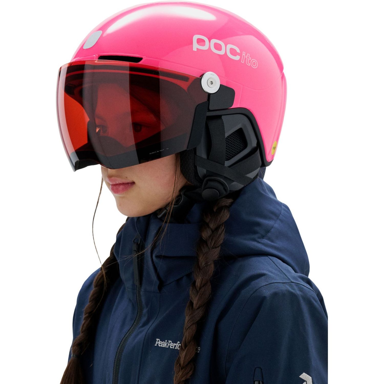POCito Obex Mips Visor, Skihjelm Med Visir, Junior, Fluorescent Pink