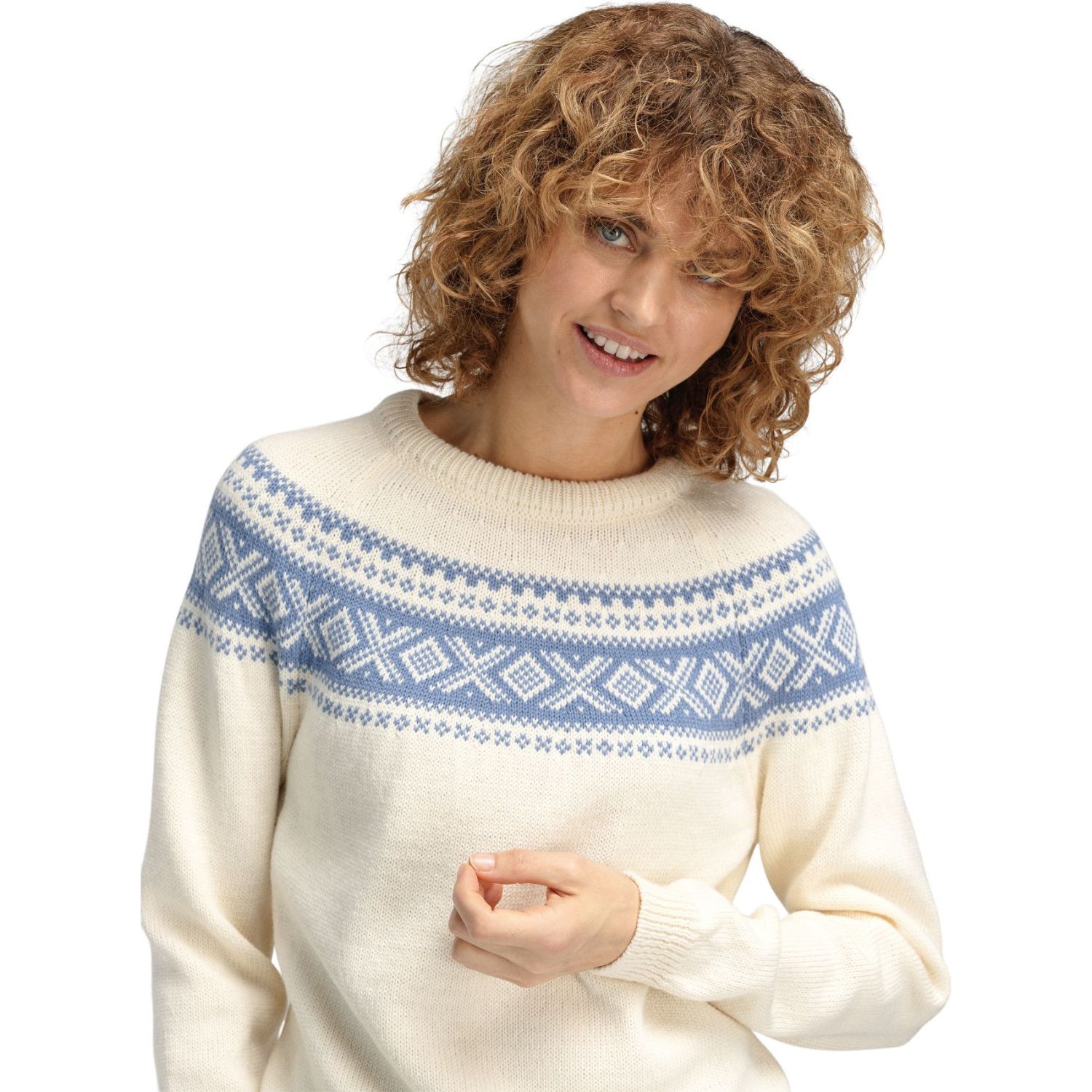 Pulover pentru femei Dale of Norway Vågsøy, alb/albastru deschis