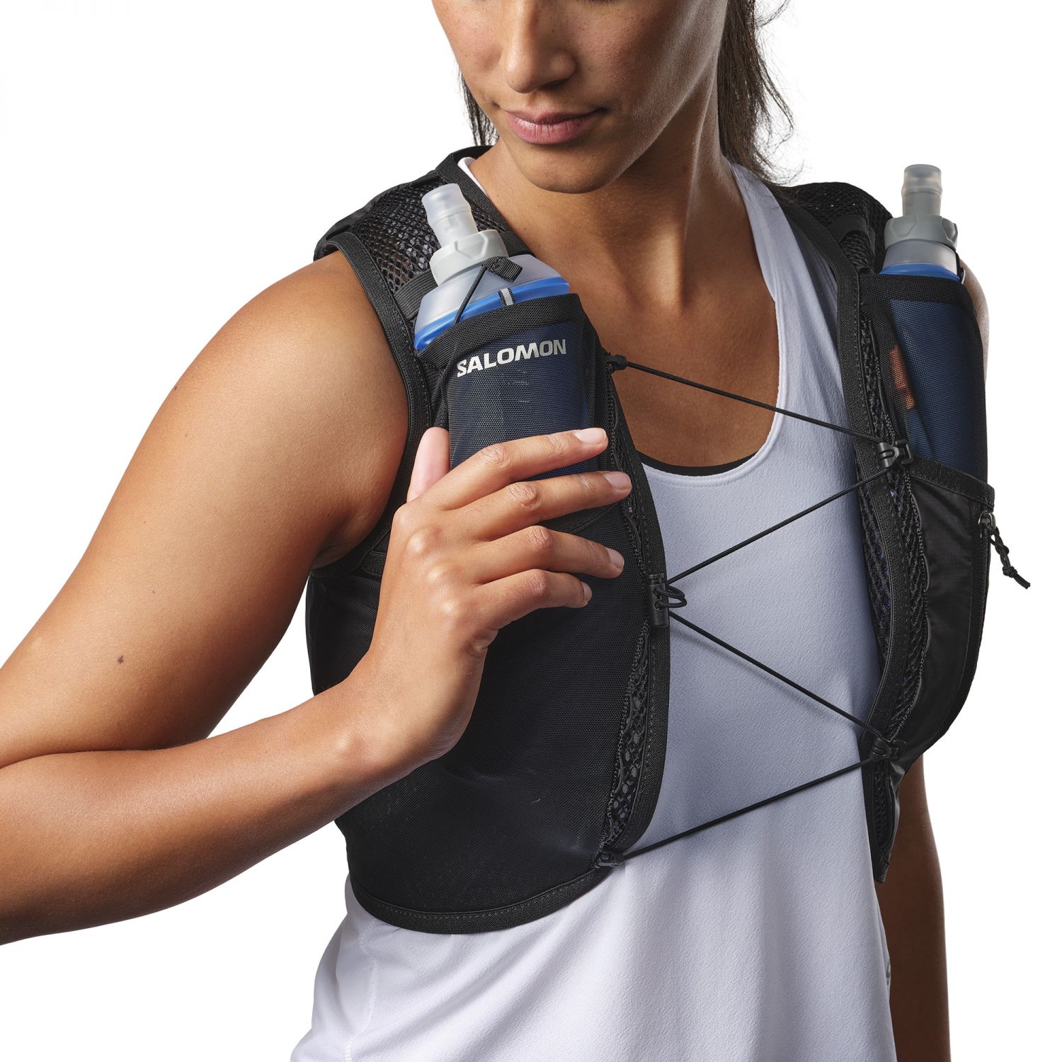 Salomon ACTIVE SKIN 4, colete de corrida, mulher, preto/prata