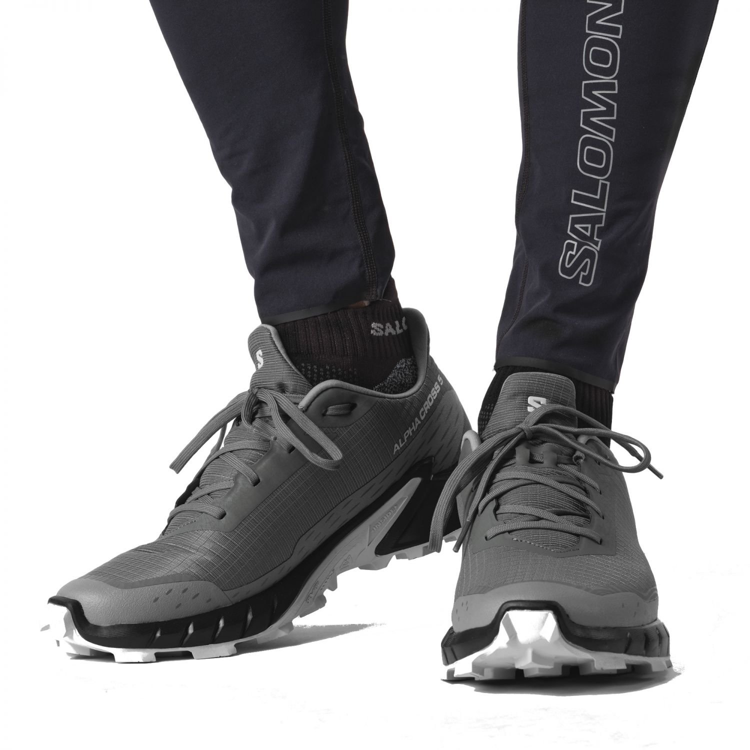 Salomon Alphacross 5, trail shoes, men, pewter/black/ghost gray