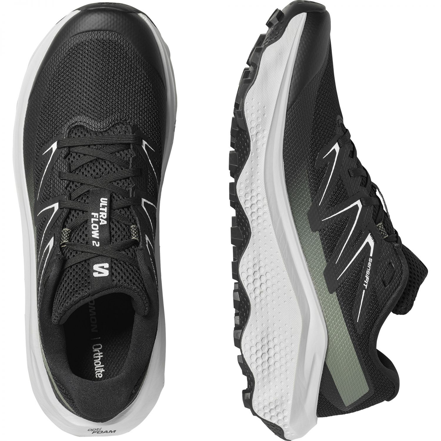 Salomon Ultra Flow 2, tênis de corrida, masculino, preto e branco