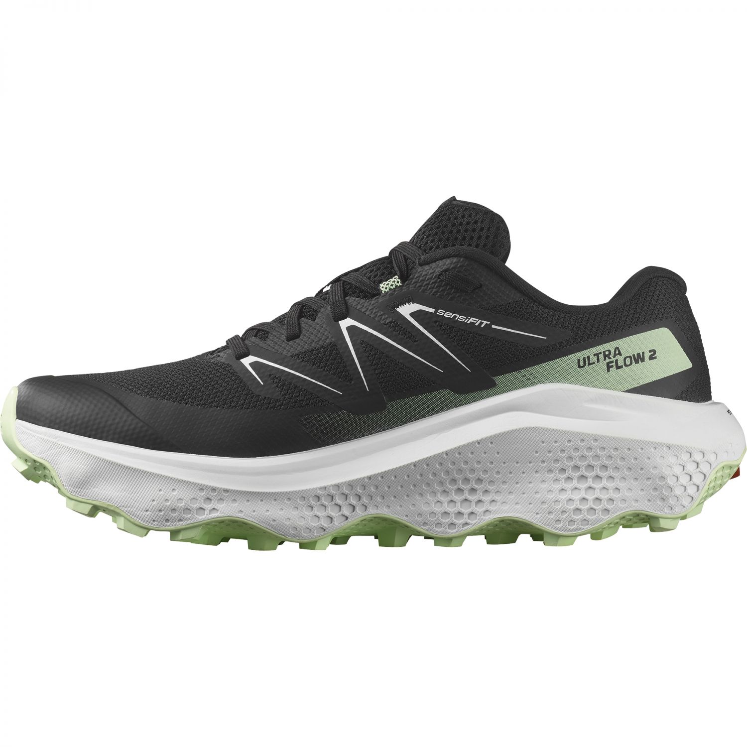 Salomon Ultra Flow 2, Trailrunningschuhe, Herren, schwarz/hellgrün