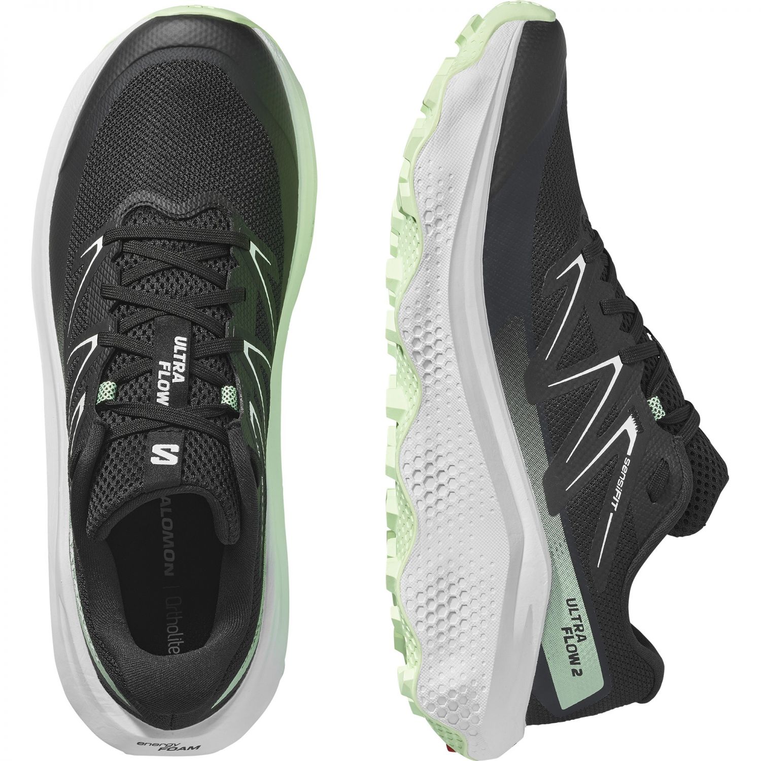 Salomon Ultra Flow 2, Trailrunningschuhe, Herren, schwarz/hellgrün