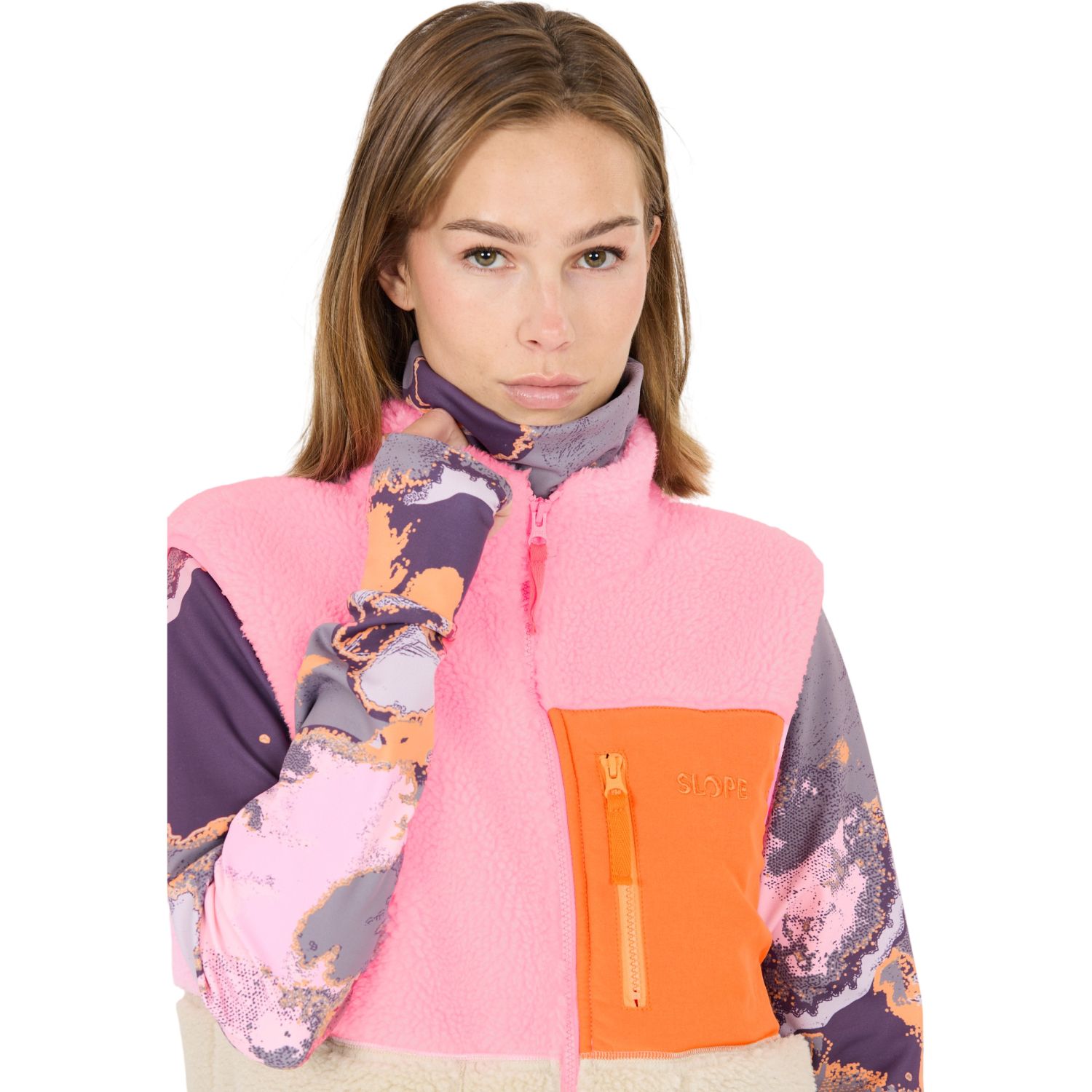 SLOPE Katau Teddy, colete de fleece, mulher, prism pink