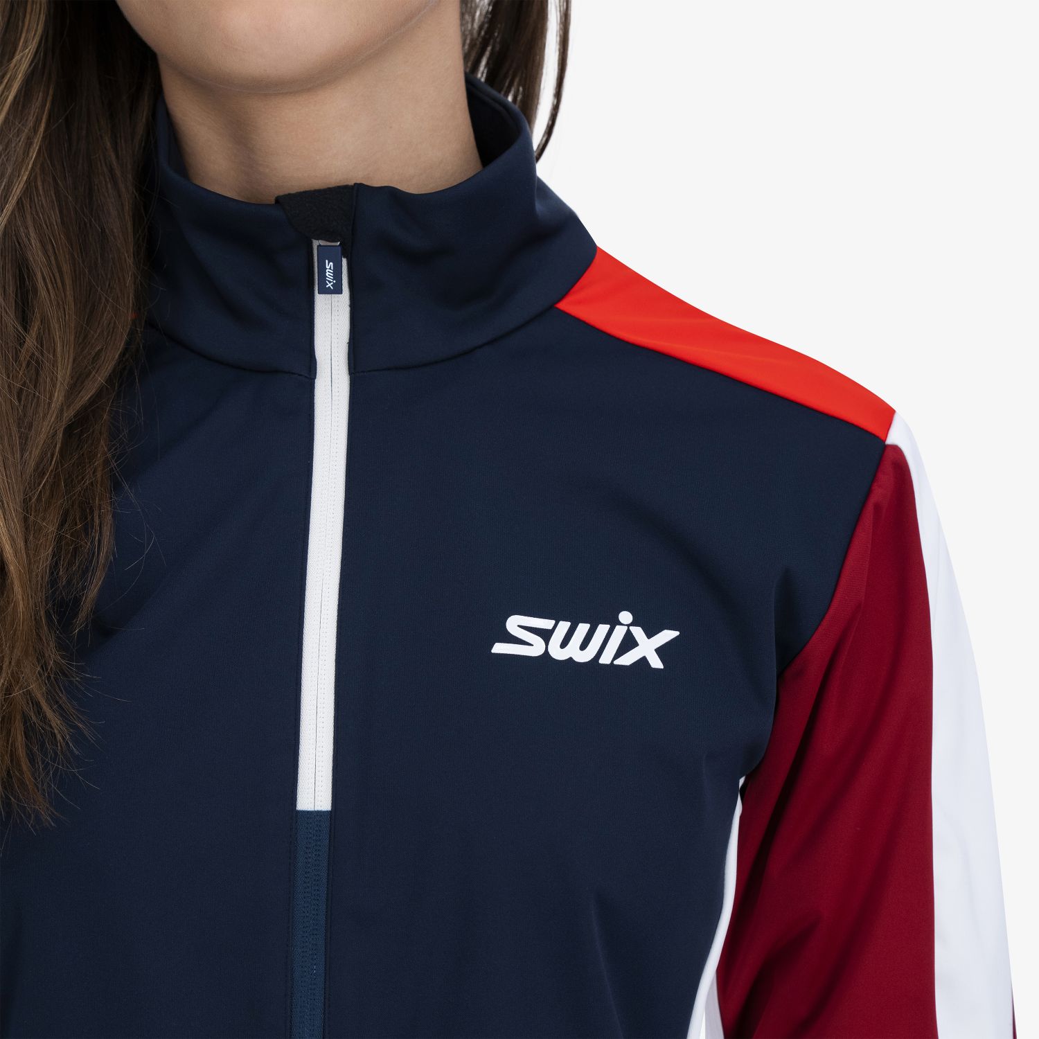 Swix Cross jacket, women, dark navy/rhubarb red