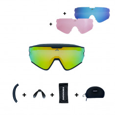 The Snowminds Full Blast Sports Glasses + 3 Lenses + Case, Black