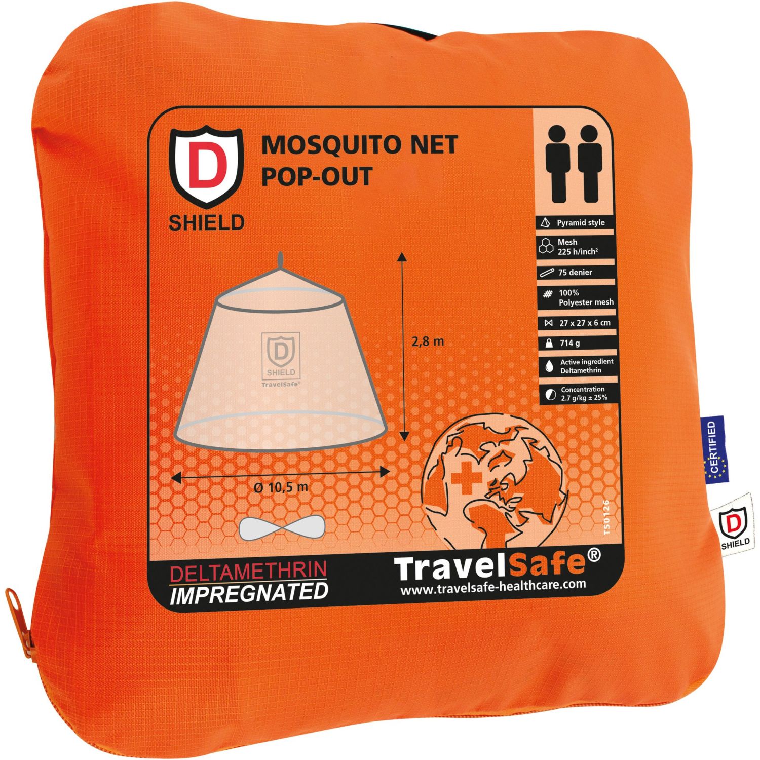 TravelSafe Pyramide Pop-Out Myggnett, 2 pers.
