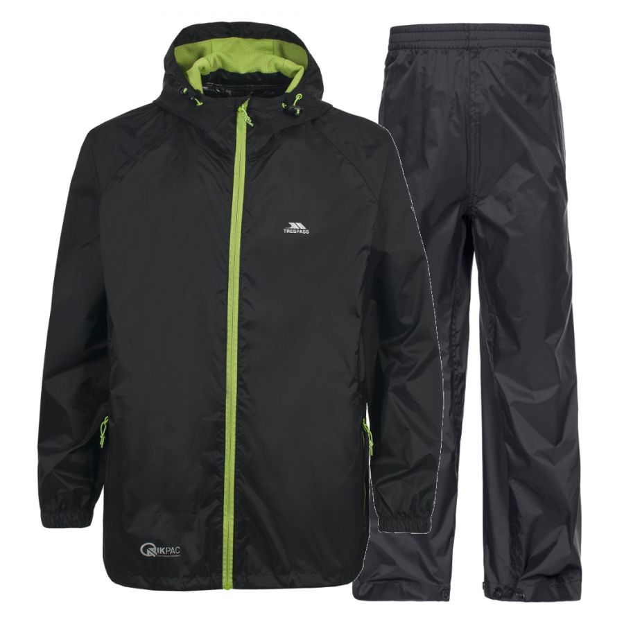 Trespass Qikpac, traje de lluvia, junior, negro