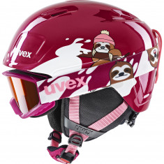 Uvex Heyya Set, skihjelm + skibrille, junior, mørkerød