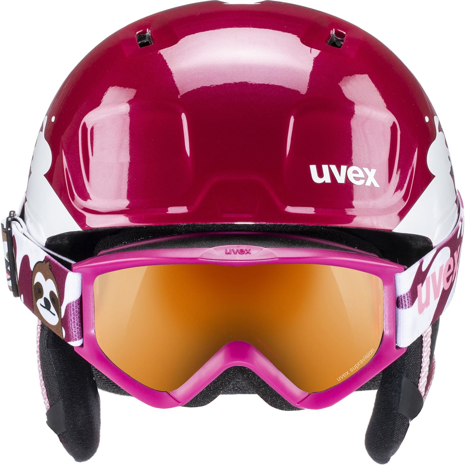 Uvex Heyya Set, skihjelm + skibrille, junior, mørkerød