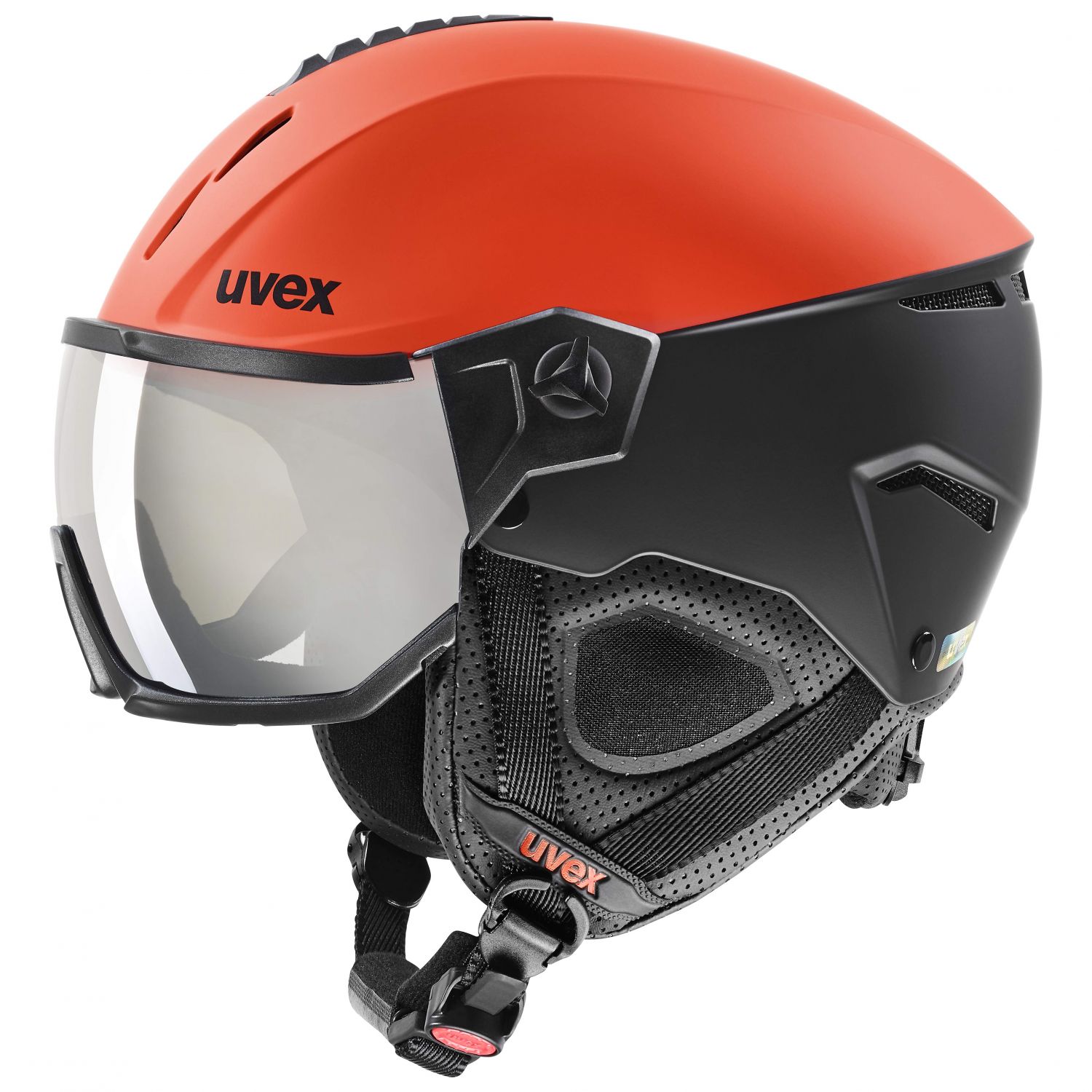 Uvex Instinct Visor, kask narciarski z wizjerem, czerwony/czarny