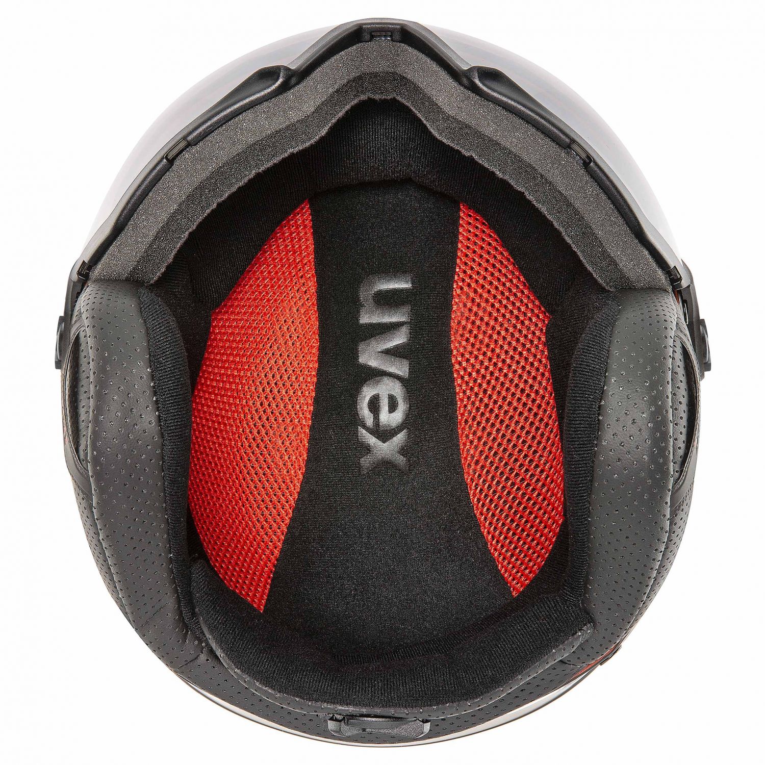 Uvex Instinct Visor, kask narciarski z wizjerem, czerwony/czarny