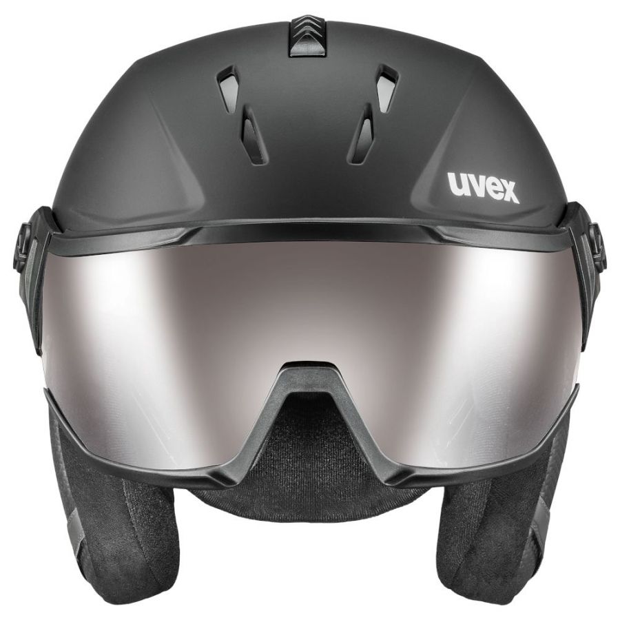 Uvex Instinct Visor Pro V, kask narciarski z wizjerem, czarny