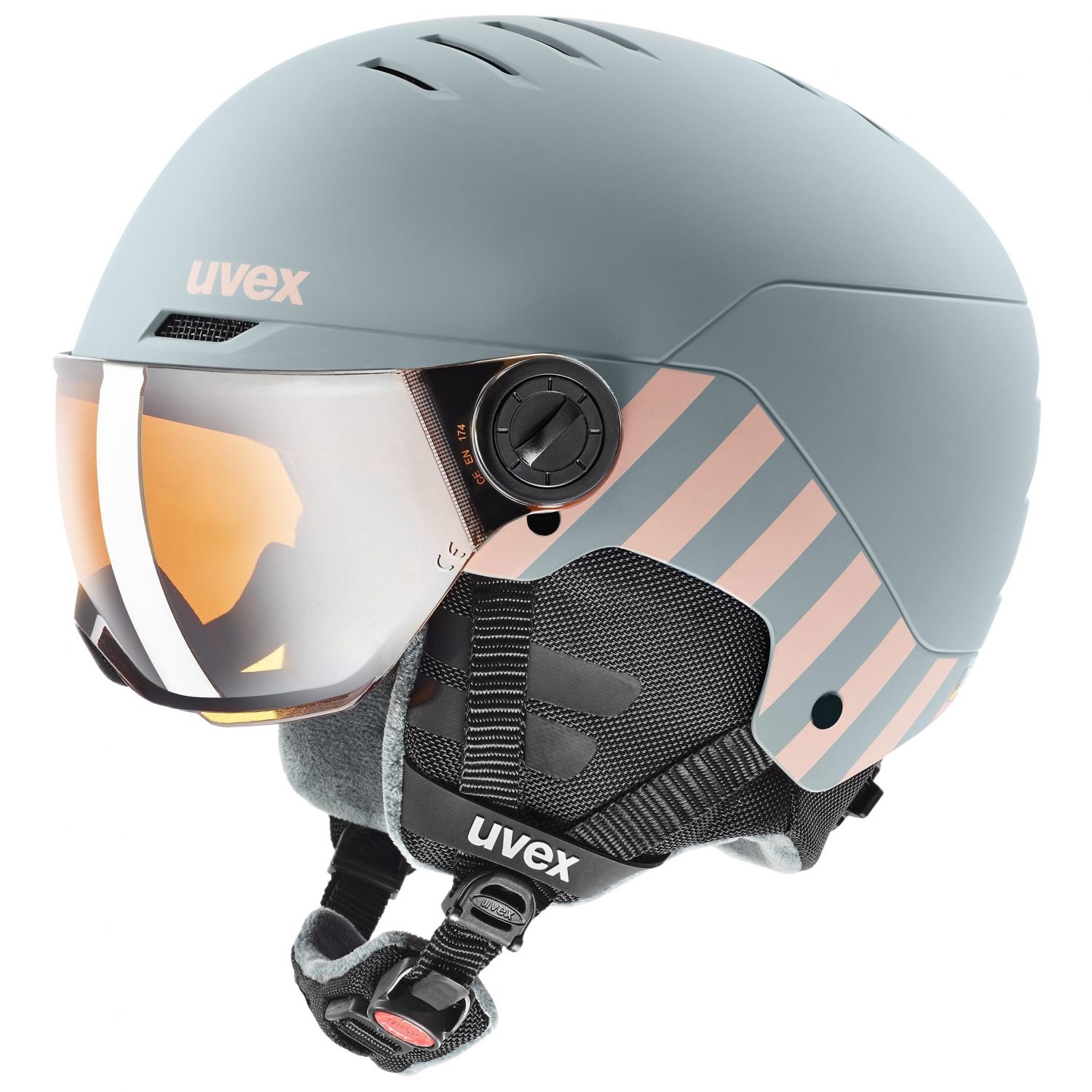 Uvex Rocket JR Visor, casco da sci con visiera, junior, grigio chiaro/rosa
