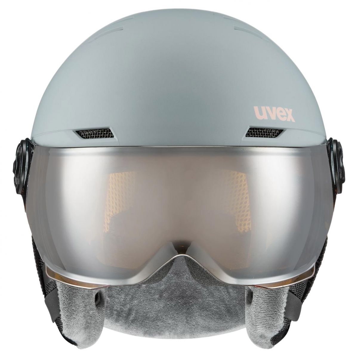 Uvex Rocket JR Visor, casco da sci con visiera, junior, grigio chiaro/rosa