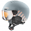 Uvex Rocket JR Visor, kask narciarski z wizjerem, juniorski, jasnozielony/różowy