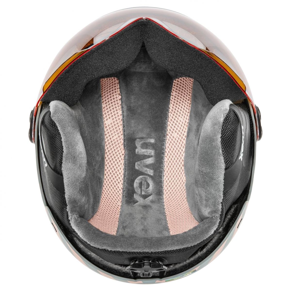 Uvex Rocket JR Visor, kask narciarski z wizjerem, juniorski, jasnozielony/różowy