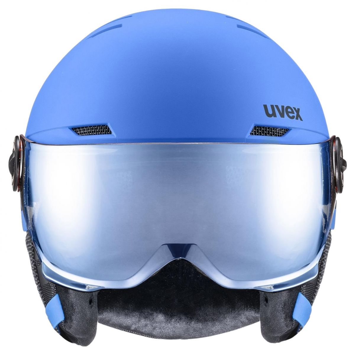 Uvex Rocket JR Visor, kask narciarski z wizjerem, juniorski, niebieski