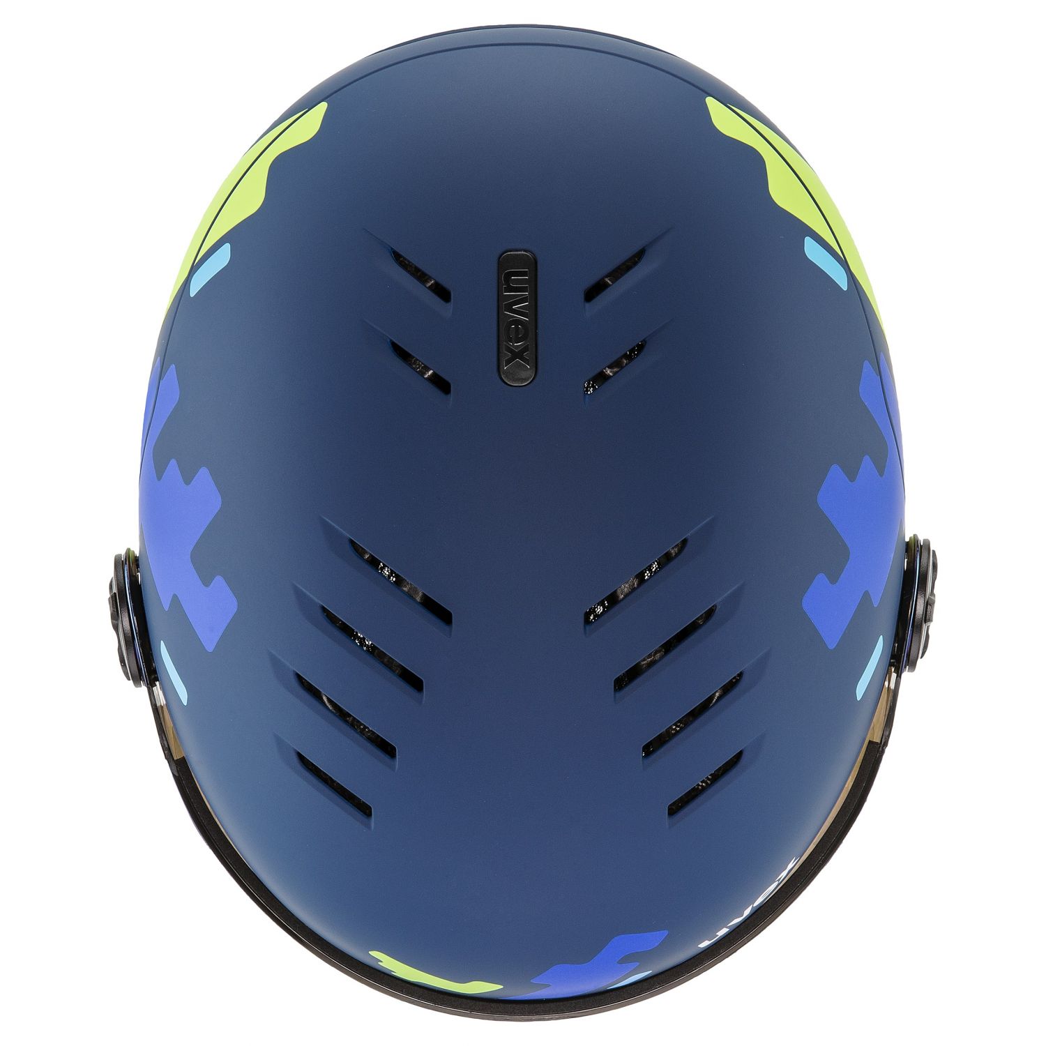 Uvex Rocket JR Visor, ski helmet, junior, blue puzzle